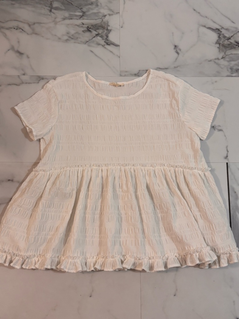 Women’s Cream Short-Sleeve Peplum Top